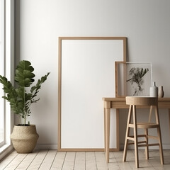 Minimal interior of a room with blank frame to use as a mockup for art work