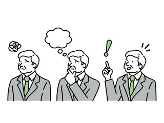 Three sets of facial expressions for the CEO avatar: negative, worried, and cheerful.