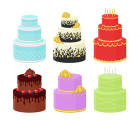 Set of vector cakes isolated on white background