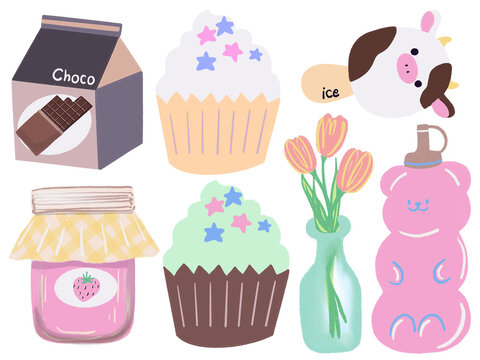 Cupcake cafe Pretty elements kawaii object sweet dessert isolated elements on white background