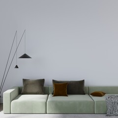 Modern Interior Mockup, Frameless Minimal Blank Wall