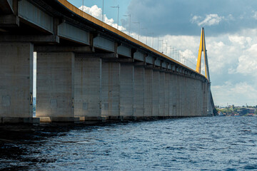 View of Amazonas landscape with Rio Negro Bridge or Ponte Rio Negro, Journalist Philippe Dahsou...
