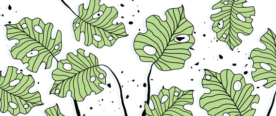 Vector botanical background art. Tropical abstract monstera pattern with shadows on a white background. Abstract floral design for print, cover, wallpaper, minimal and natural wall art.