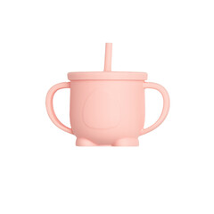Baby cups of different colors made of silicone on a white background