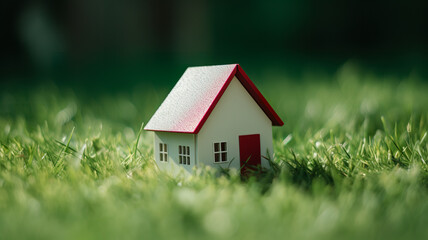 Wooden tiny house on the grass. Real estate investment concept