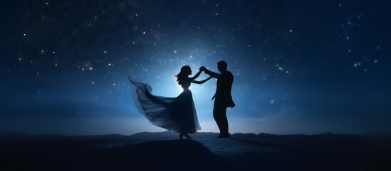 Romantic Couple Dancing with Moonlit Backdrop - Generative AI