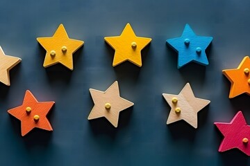 Fototapeta premium A concept image of customer experience ratings with stars, feedback, and reviews. Surveys are important tools for marketing businesses.