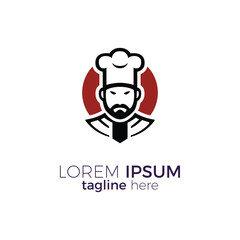 chef logo moustache beard red color vector illustration template design