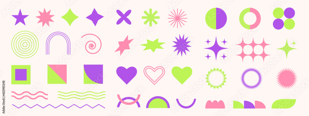 Poster big set of abstract graphic shapes. trendy retro elements in 90s style. vector illustration. using f