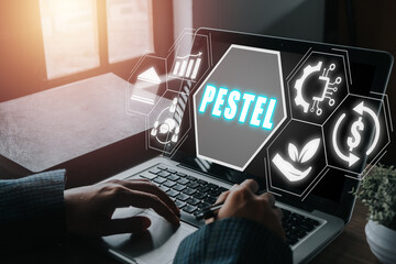 PESTEL analysis concept, political, economic, socio-cultural, technological, environmental and...