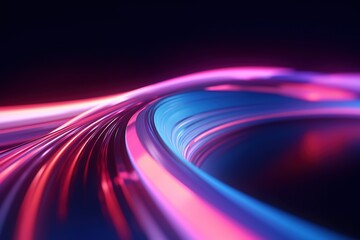 Abstract long exposure background with vibrant pink and blue glowing neon trails, high-speed curved arch, and enchanting bokeh lights, generative ai beautiful art