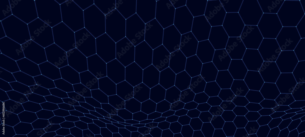 Aufkleber futuristic hexagon background. futuristic honeycomb concept. wave of particles. 3d rendering. data t
