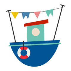 Boat, vector illustration. Small ships in cute flat design.