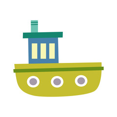 Obraz premium Boat, vector illustration. Small ships in cute flat design.