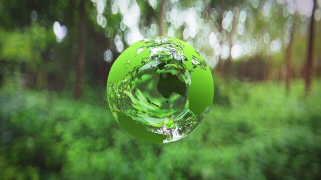 Green globe of the planet Earth. 3D render animation