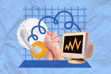 3d retro abstract creative artwork template collage of arms together making working deal isolated painting background