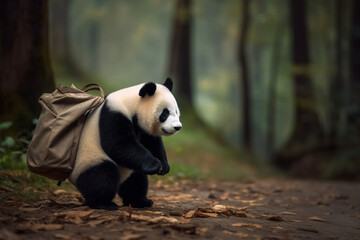 cute panda wearing a bag