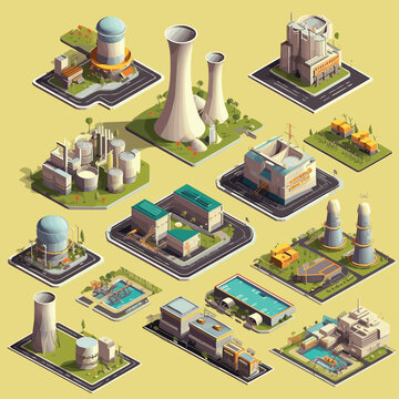 Power plant isometric vector tile isolated