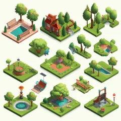 Foto op Canvas Park set isometric vector tile isolated © Zaharia Levy