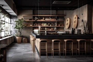 Japanese modern style bar, minimal modern design bar table - Generative AI