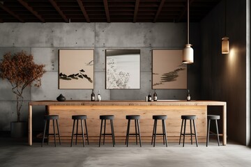 Japanese modern style bar, minimal modern design bar table - Generative AI - obrazy, fototapety, plakaty