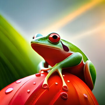 Capture the enchanting beauty of nature with this captivating stock photo featuring a charming green-colored frog.