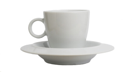 coffee cup (small espresso mug) on white background, empty isolated cutout cup with saucer