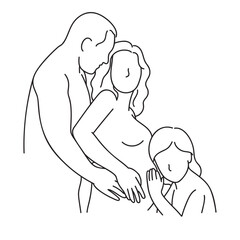 Continuous one line drawing of pregnant woman and man. Vector illustration.