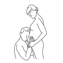 Pregnant woman with her husband. Vector illustration. Continuous line art vector drawing.