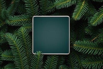 Christmas postcard on tree branches background. Christmas invitation concept - Generative AI