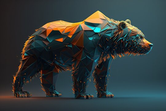 geometric bear orange teal realistic High Detail Anamorp. Glorious Generative AI.