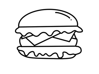hamburger black line drawing fast food delicious leisure edible for rush people logo and advertisement on white background.