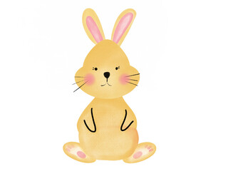 Yellow rabbit cartoon color is very cute animal on white background.