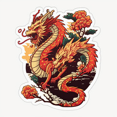 Fototapeta premium Dragon Illustration Sticker Generative AI