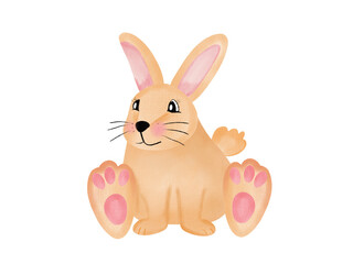 Yellow rabbit cartoon, fat body, long ears, color is very cute animal on white background.