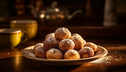 Homemade chocolate cookies on rustic wooden table generated by AI