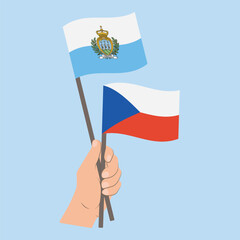 Flags of San Marino and Czech Republic, Hand Holding flags