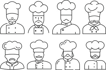 Set of chef line icons. Chef icons in outline style. Vector illustration