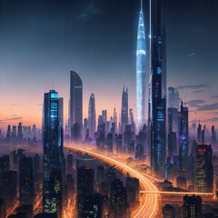 Fototapeta na wymiar futuristic city skyline at night