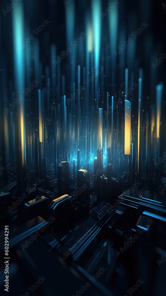 Poster blue metal rectangular array background,created with generative ai tecnology.