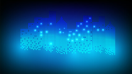 The forward extension of the line connects urban architecture with the concept of the future city. Internet and technology. Abstract digital high-tech city design for the banner background.
