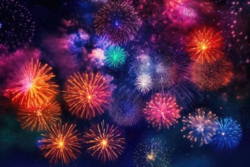 Fototapeta na wymiar Explosive beauty as vibrant bursts of fireworks. Generative AI