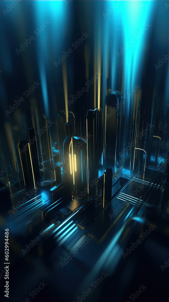 Poster blue metal rectangular array background,created with generative ai tecnology.