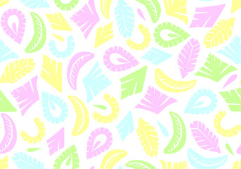 Seamless repeat pattern with abstract scissor cut shapes. Poster, wallpaper, fabric, packaging and corporate identity in modern collage style.