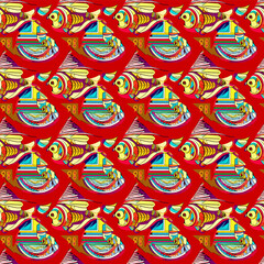 Vector seamless popart fish pattern