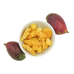 Frozen mango isolated in a white backgound