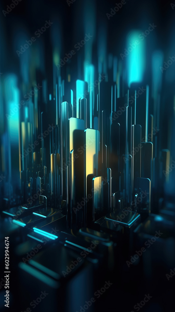 Poster blue metal rectangular array background,created with generative ai tecnology.