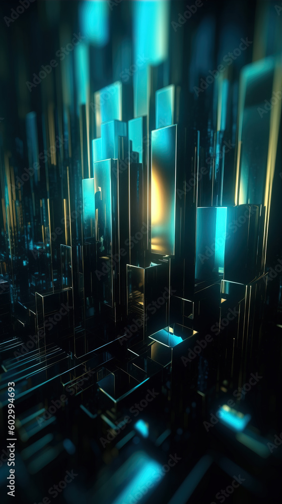 Poster blue metal rectangular array background,created with generative ai tecnology.