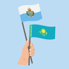 Flags of San Marino and Kazakhstan, Hand Holding flags