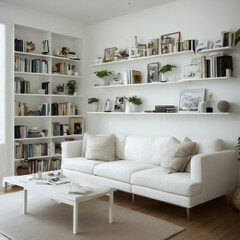 modern living room with bookcase